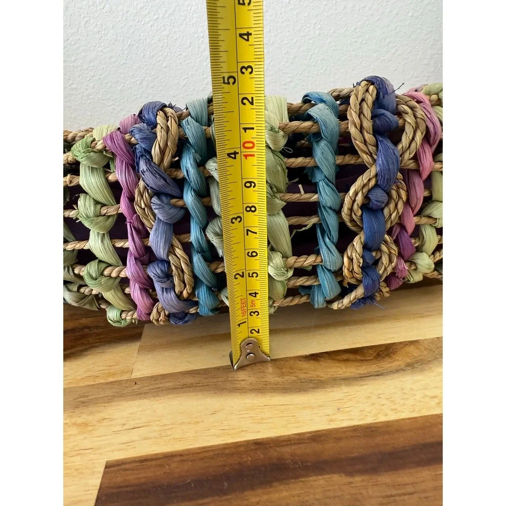 Vtg Capelli Straworld Dorfman Pacific Straw Bag Multicolored Pastel Wood Handles